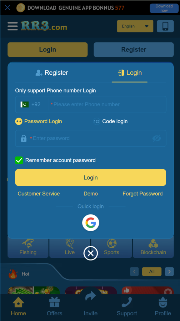 R33 Game Login Interface