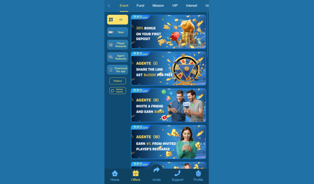 RR3 Game Offers Section